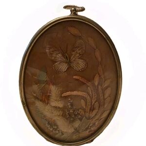 Vintage Handmade Pressed Dried Flowers & Butterfly Concave Brass Frame